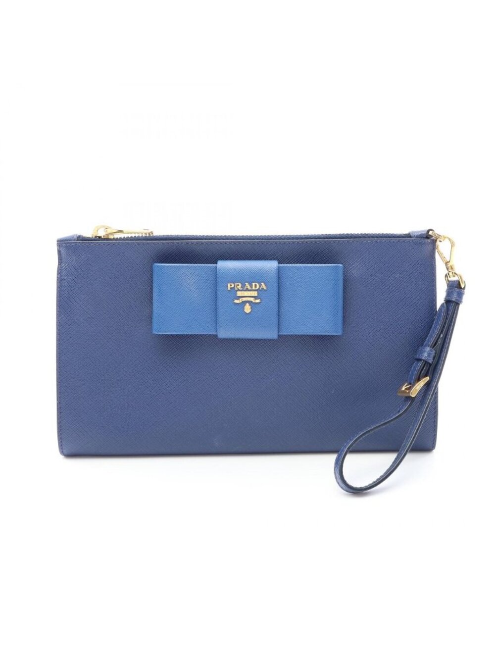 Prada Pouch Ribbon Blue Saffiano Leather